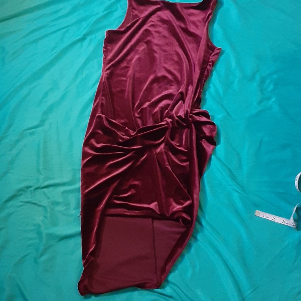 Venus Burgundy Velvet Asymmetrical Dress Medium Draped Knot Cocktail Party - Picture 9 of 12